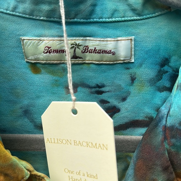 Tommy Bahama linen Upcycle Ice Dyed button down Shirt by Allison Backman Size L - Picture 2 of 3